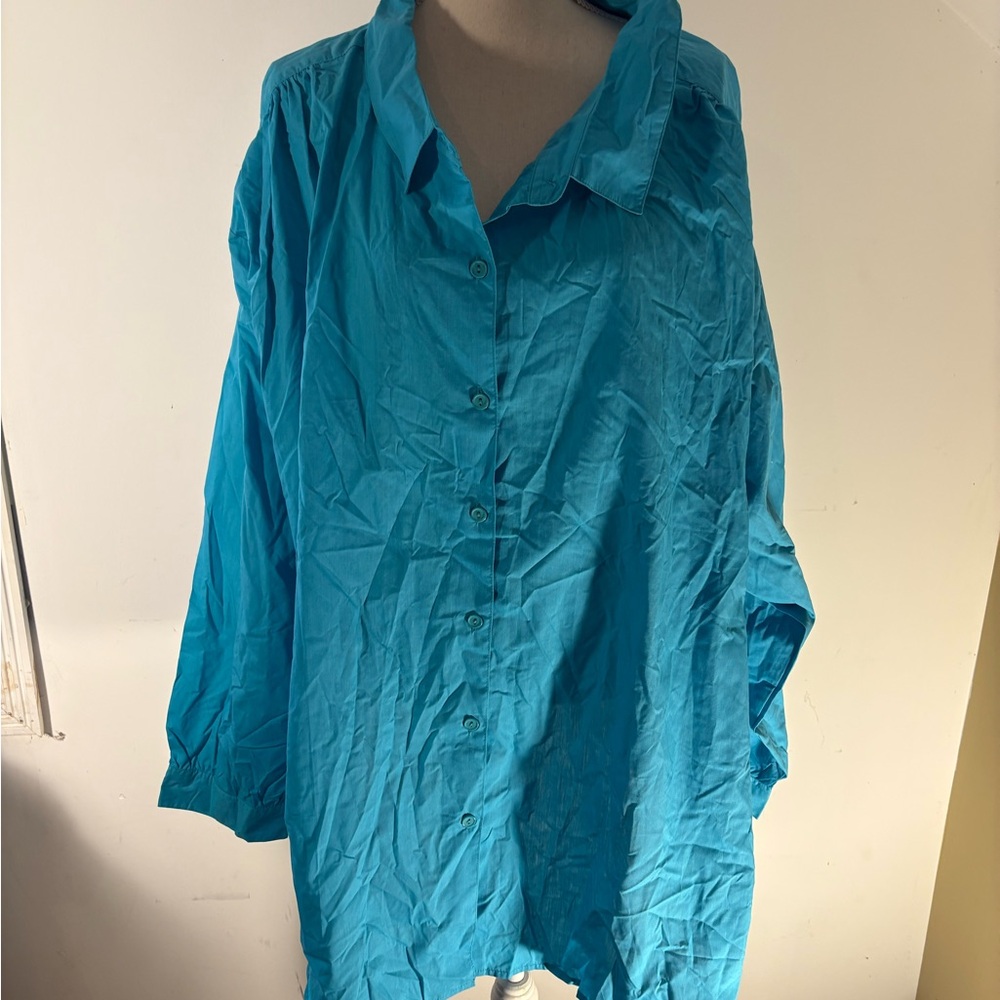 Women's plus size 6x pastel teal, thin cotton top shirt blouse by Romans work